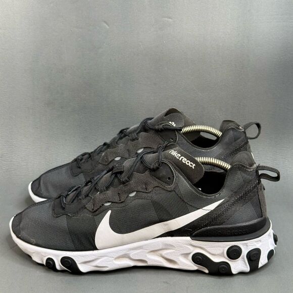Nike React Element 55 Black White athletic sneaker shoes size 12 - Picture 3 of 8